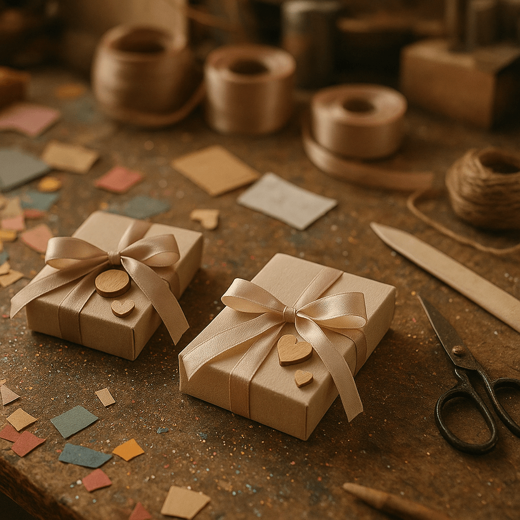 Бонбоньерки с деревянными элементами для гостей. Фото изделия крупным планом