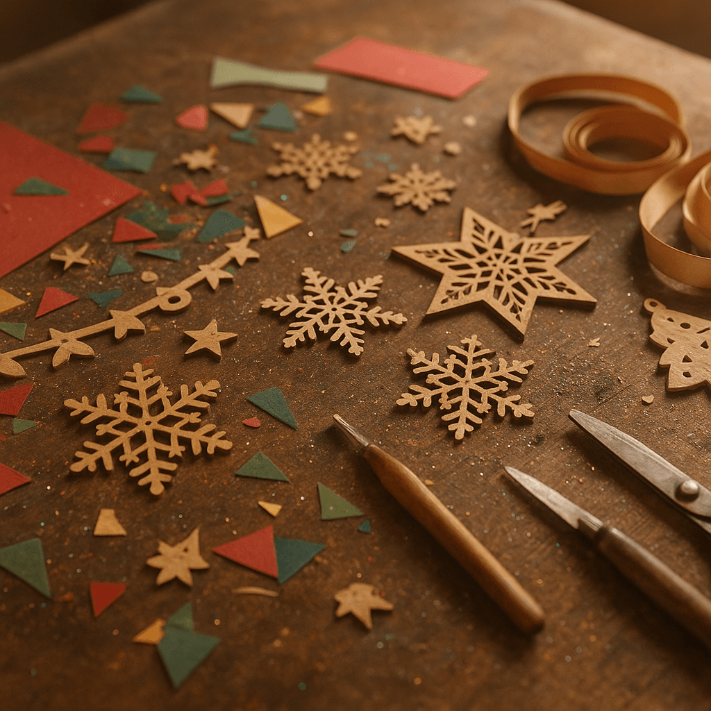 Лазерная резка для оформления праздников из дерева. Фото изделия крупным планом