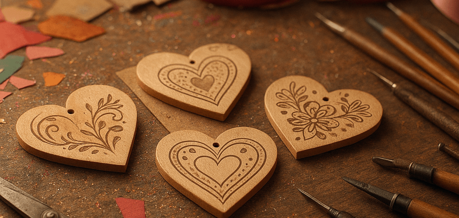 Персонализированные деревянные украшения к 14 февраля: от гравировки имён до парных дизайнов. Фото изделия крупным планом