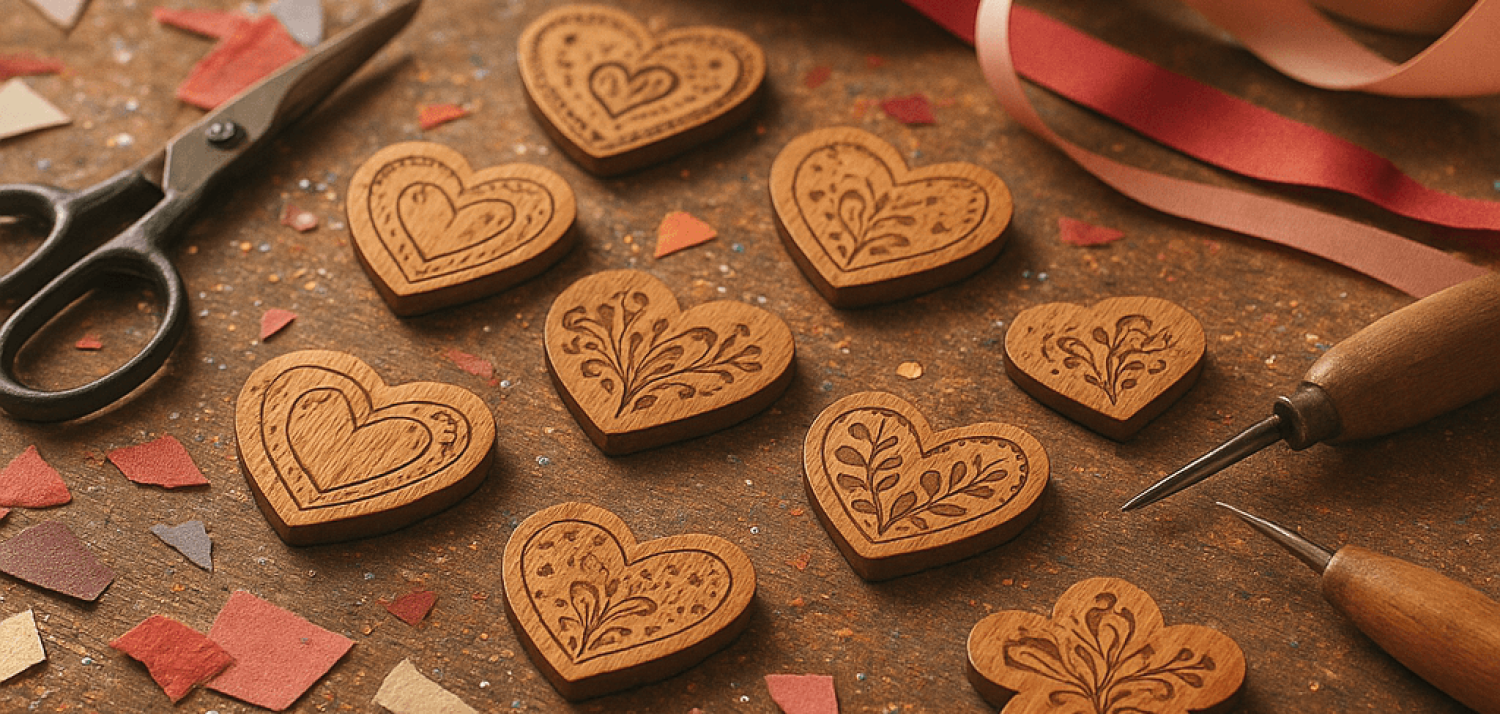 Деревянные магниты с гравировкой для 14 февраля: романтические идеи 2026. Фото изделия крупным планом