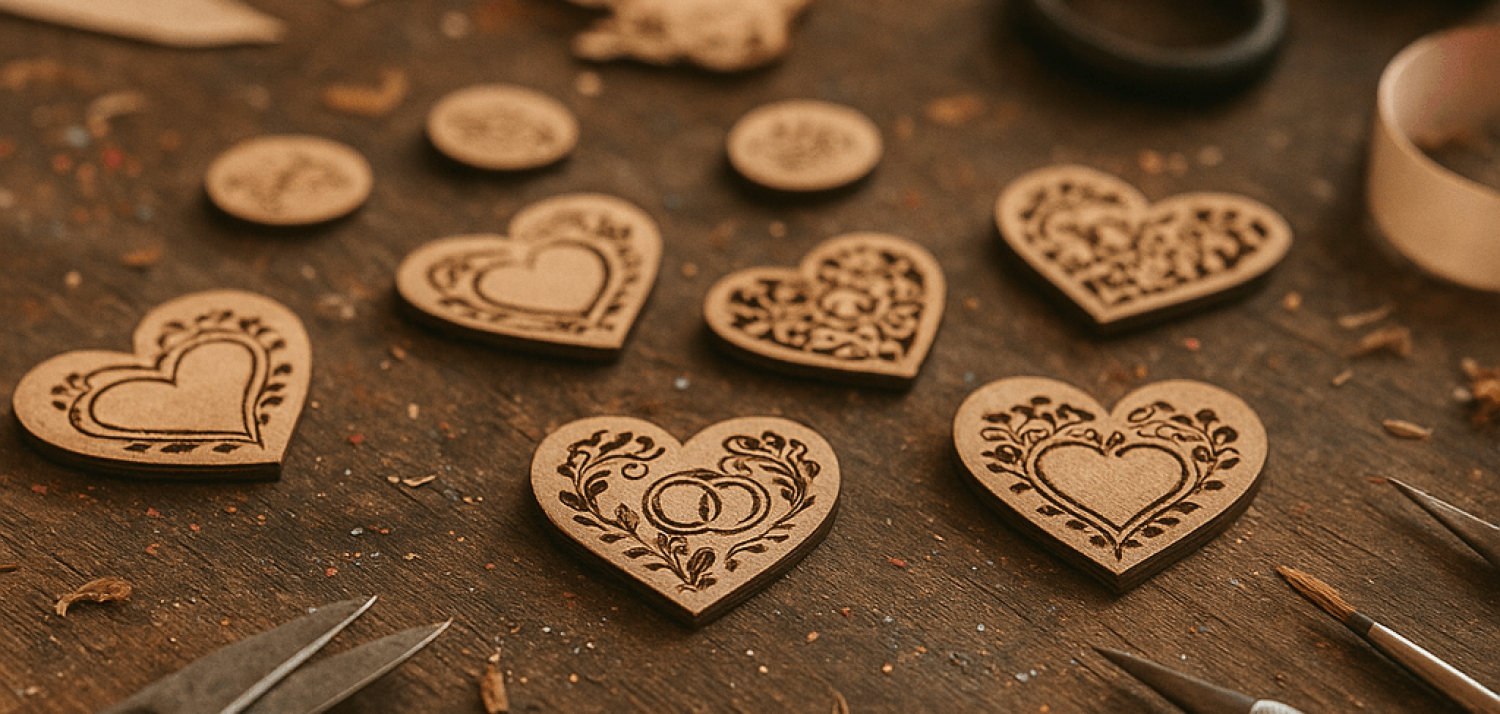 Магниты на свадьбу: изготовление лазером из дерева. Фото изделия крупным планом