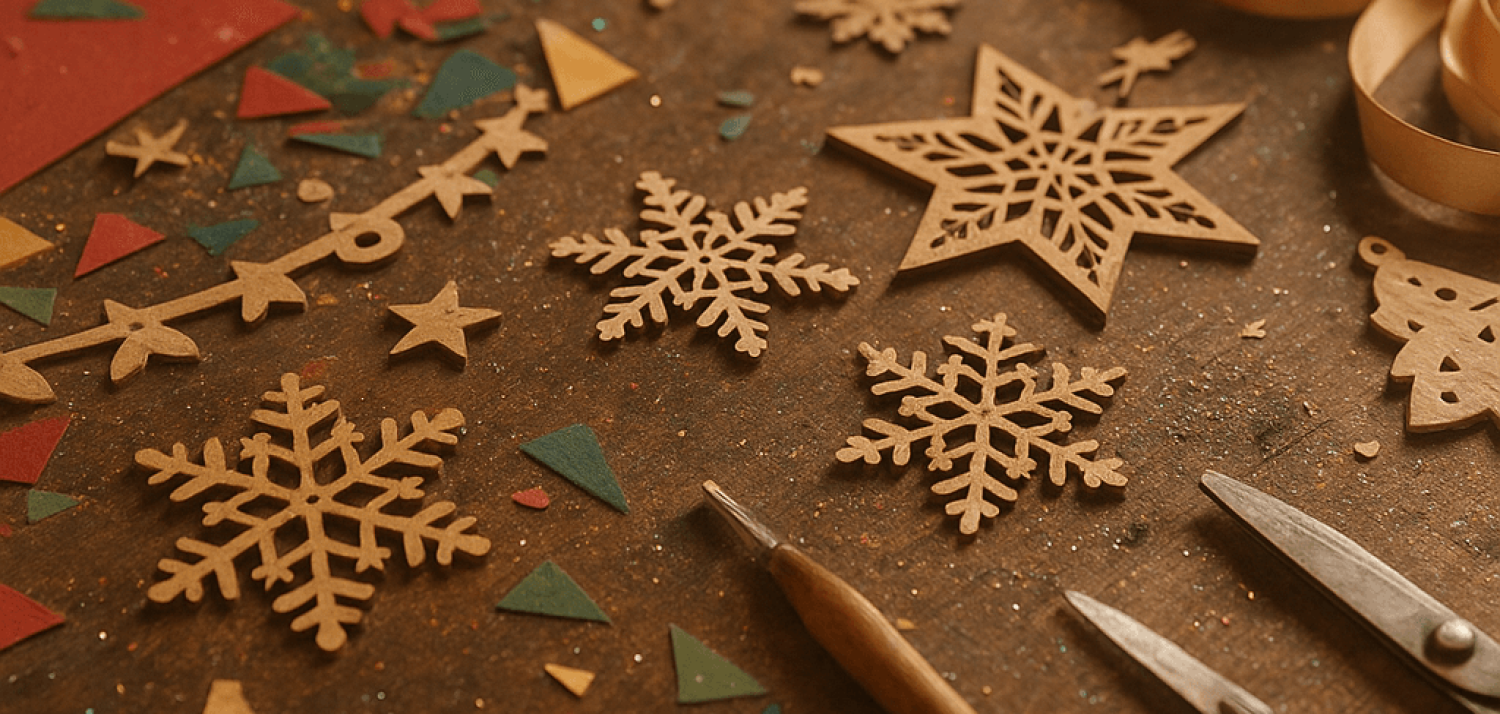 Лазерная резка для оформления праздников из дерева. Фото изделия крупным планом